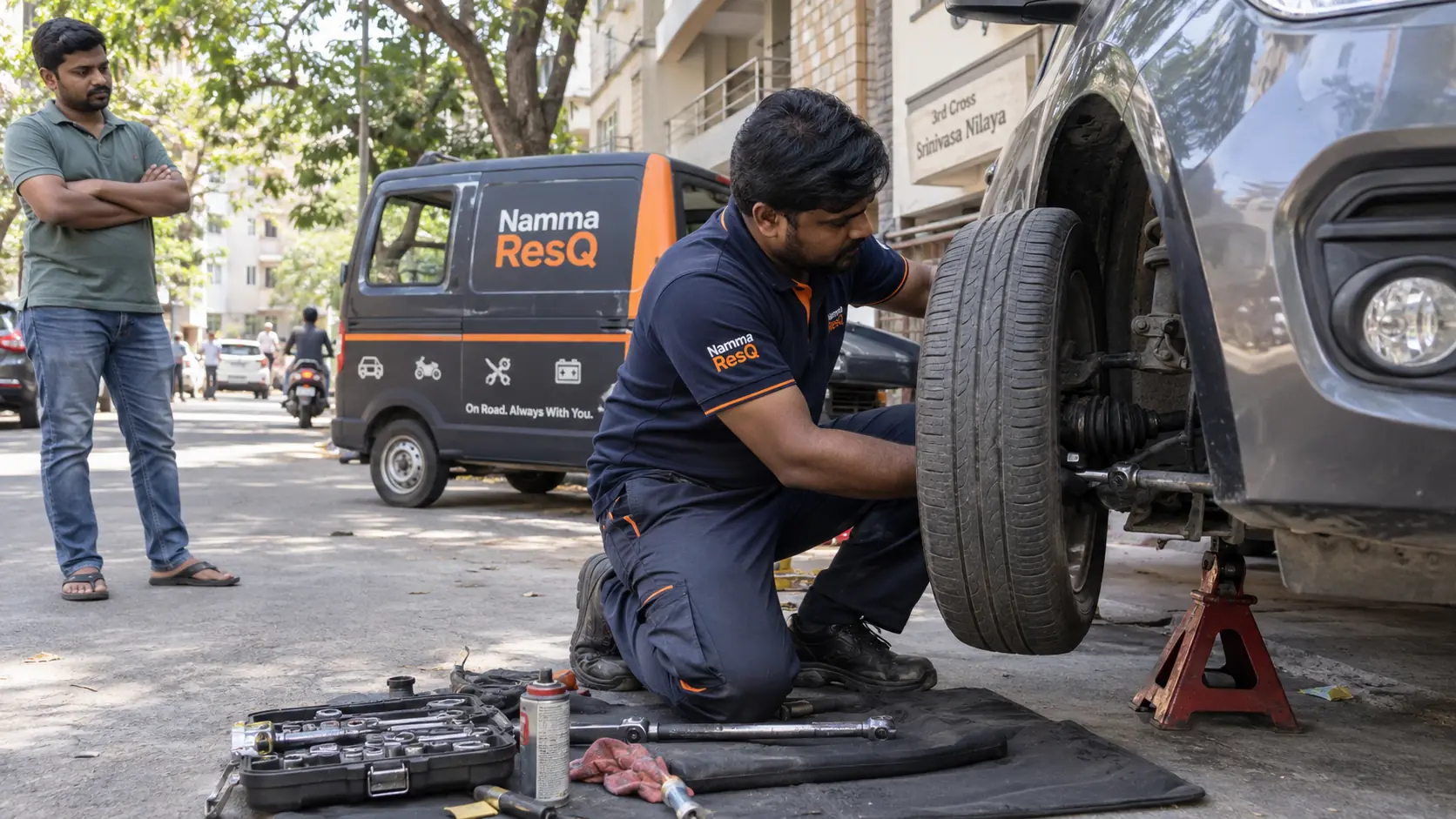 Wheel steering trouble roadside inspection in Bangalore