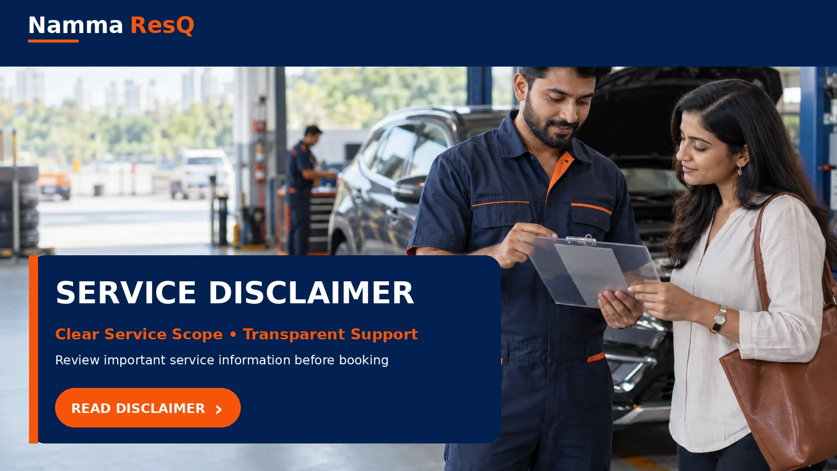 namma resq service disclaimer banner